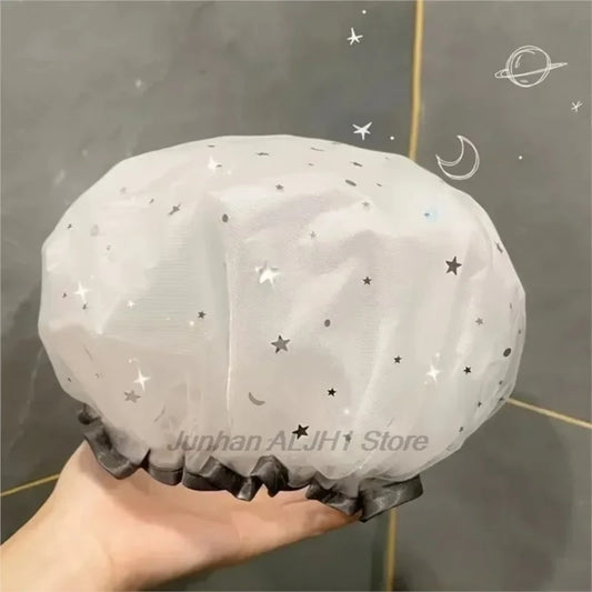 Double Layer Waterproof Shower Cap Reusable Pvc Bathing Hat