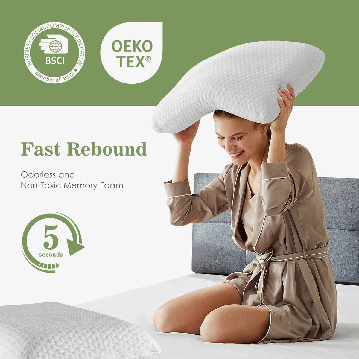 JHK Memory Foam Cooling Pillow With Washable Cover For Comfort