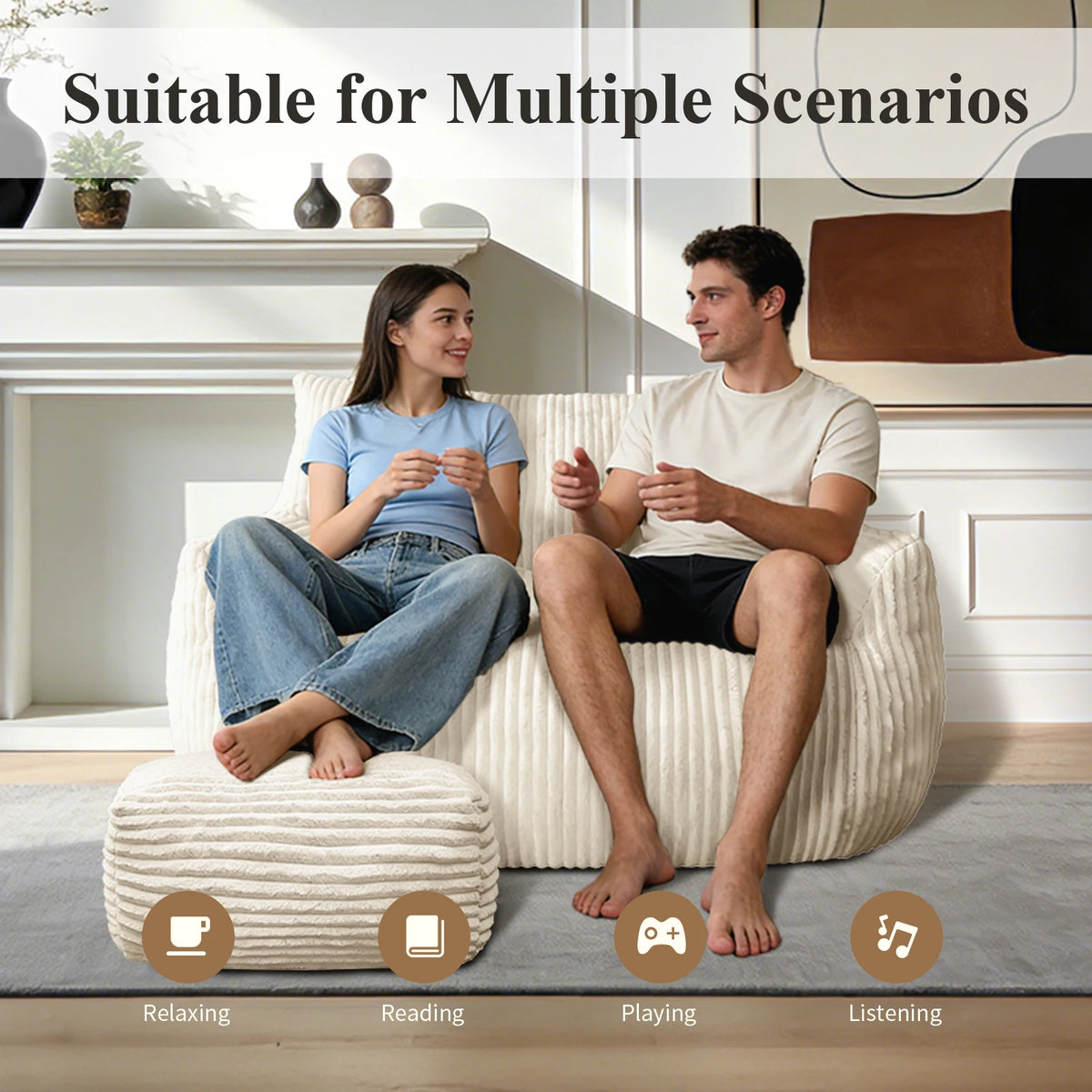 Oversized Bean Bag Chair With Armrests For Cozy Living Rooms
