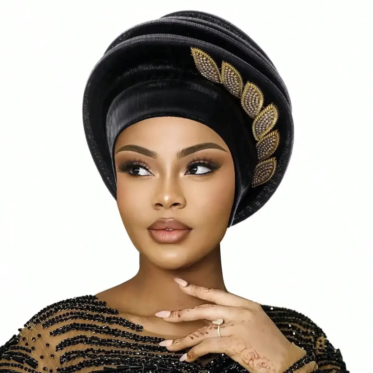 Elegant Chiffon Pleated Leaves African Turban Hat For Women