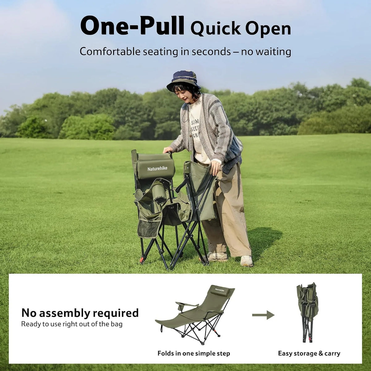 Naturehike 3 Position Adjustable Reclining Camping Chair With Footrest