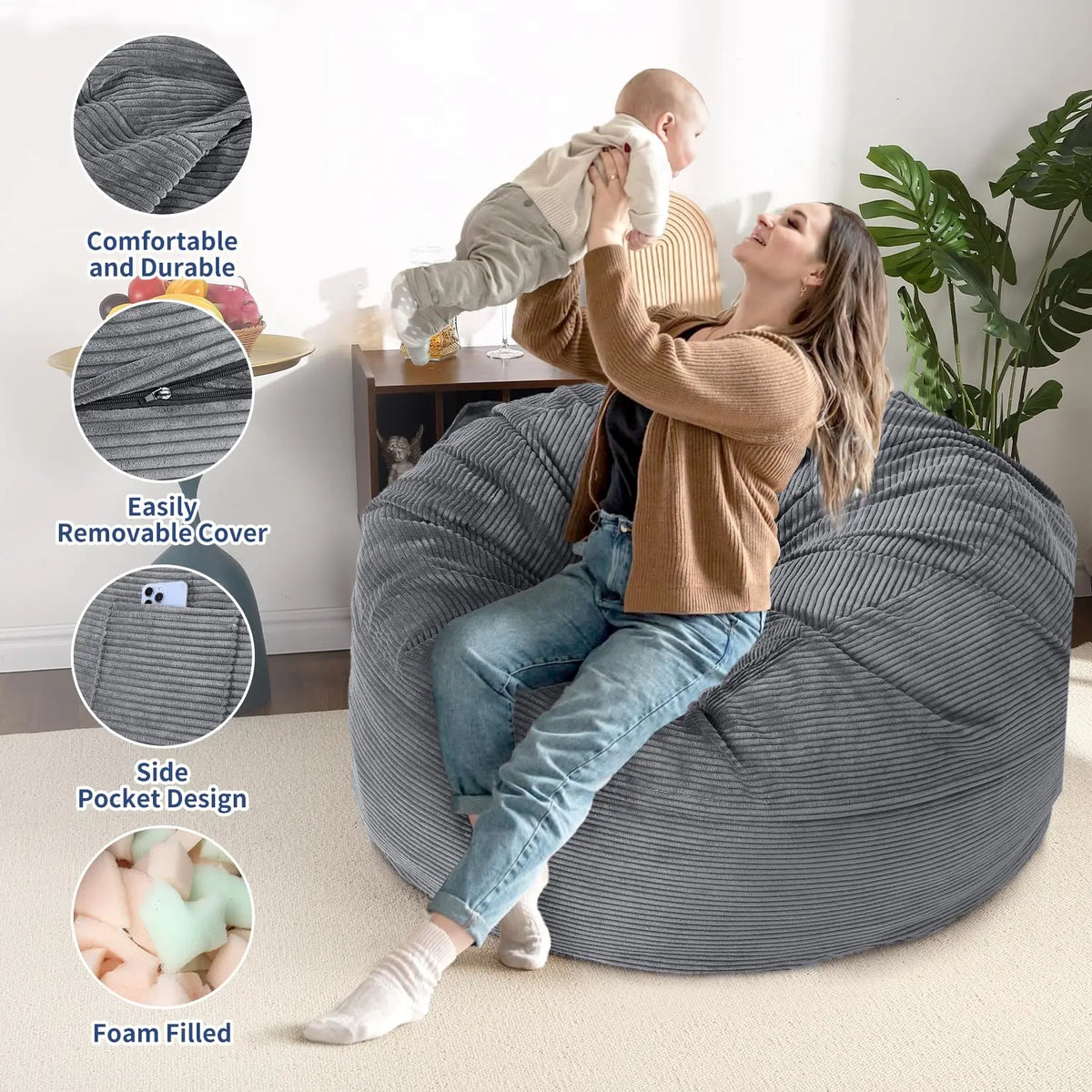 HiMISS Convertible Bean Bag Chair Bed With Washable Cover