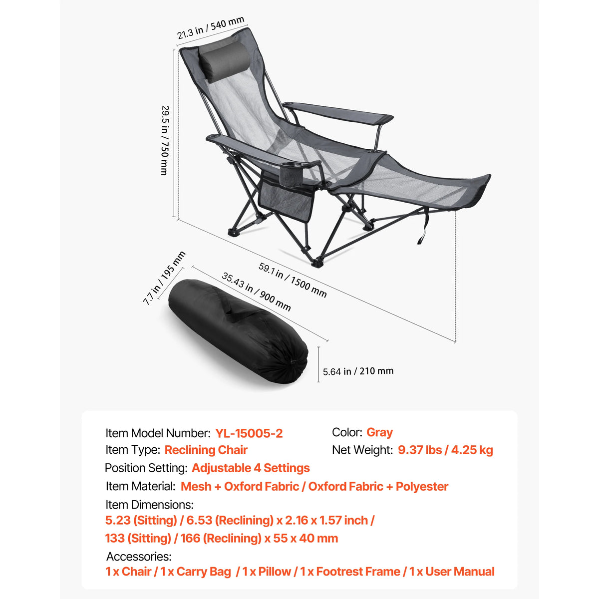 SucceBuy High Back Folding Camping Chair With Armrest