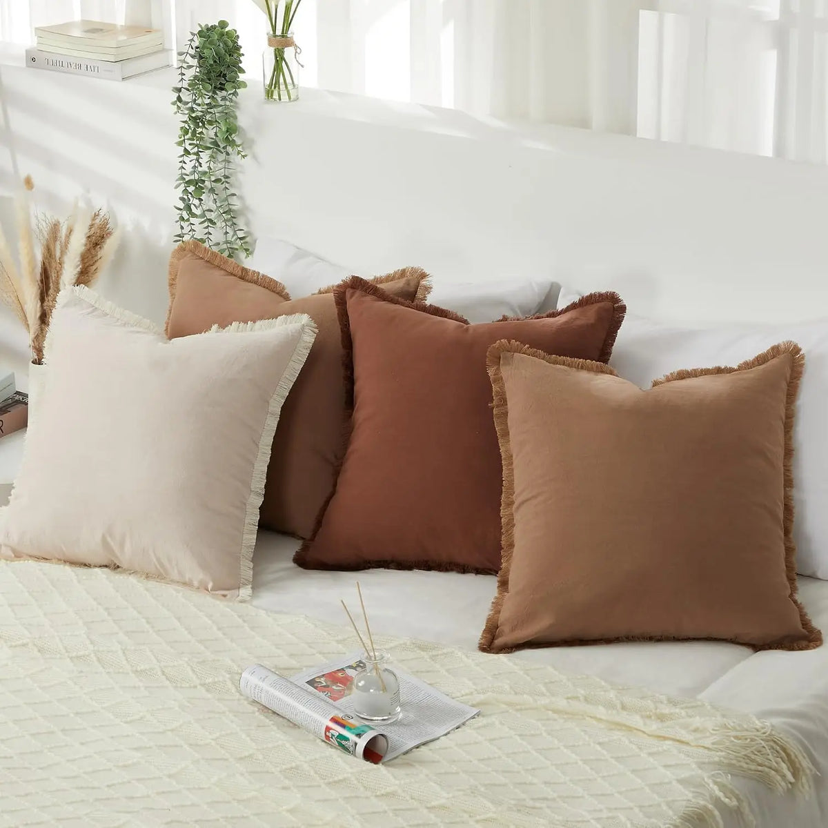 TWISTER.CK Washed Cotton Pillow Covers With Tassels Decorative Farmhouse
