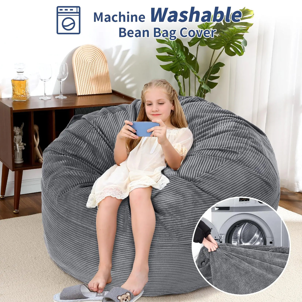 HiMISS Convertible Bean Bag Chair Bed With Washable Cover