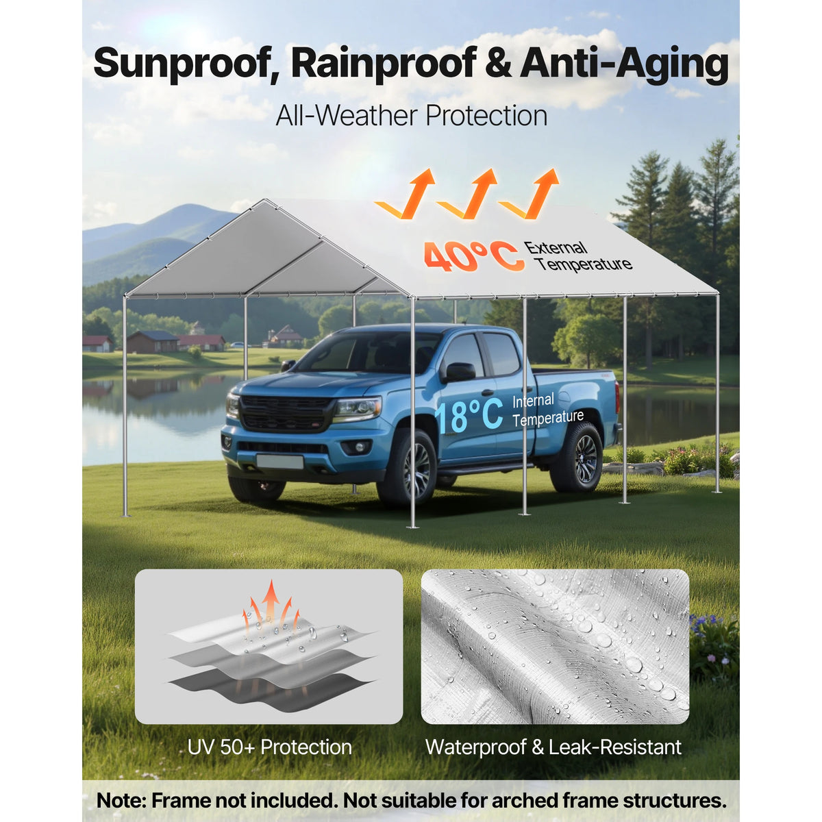 SucceBuy Heavy Duty Waterproof Carport Replacement Shelter Cover