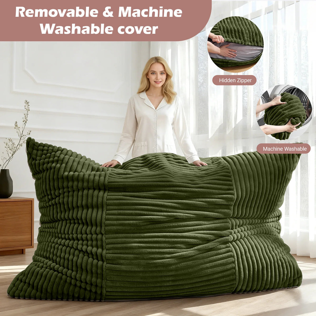 Convertible Bean Bag Chair And Mat With Washable Cover