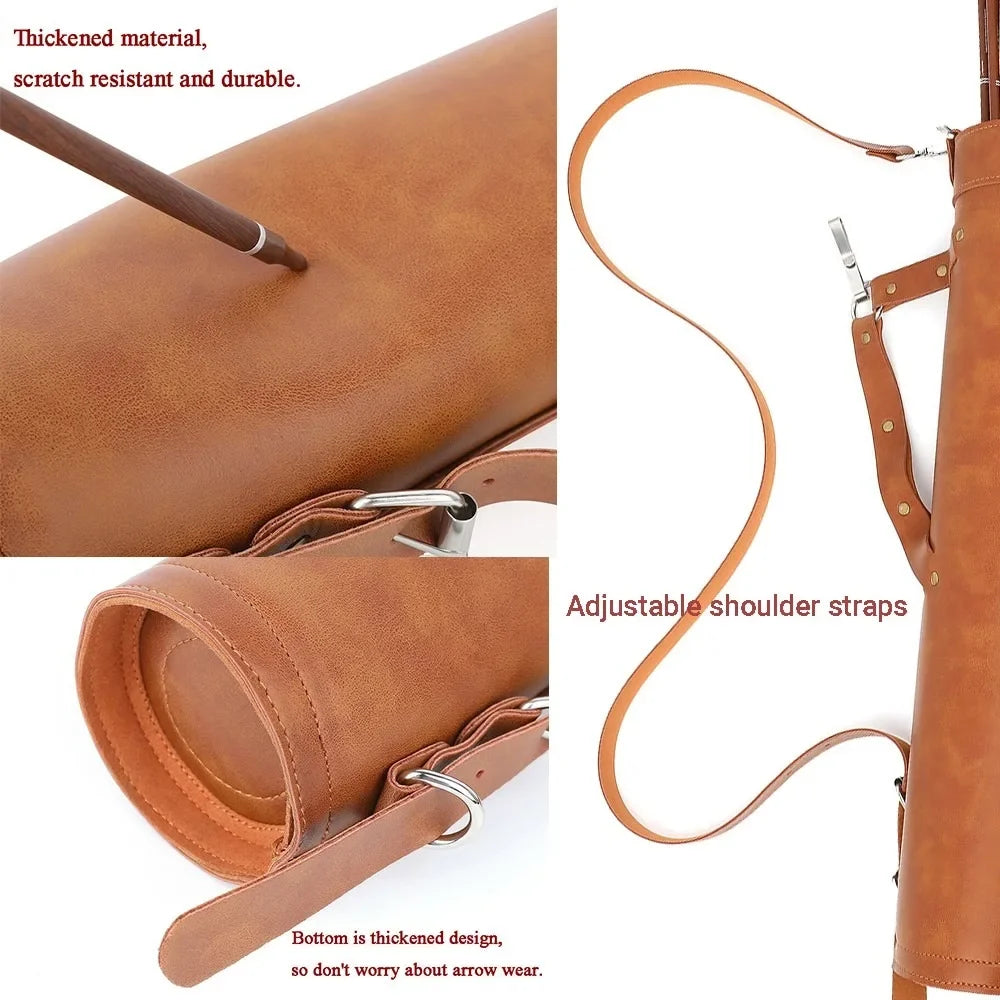Adjustable PU Leather Arrow Quiver Backpack For Hunting Archery Supplies