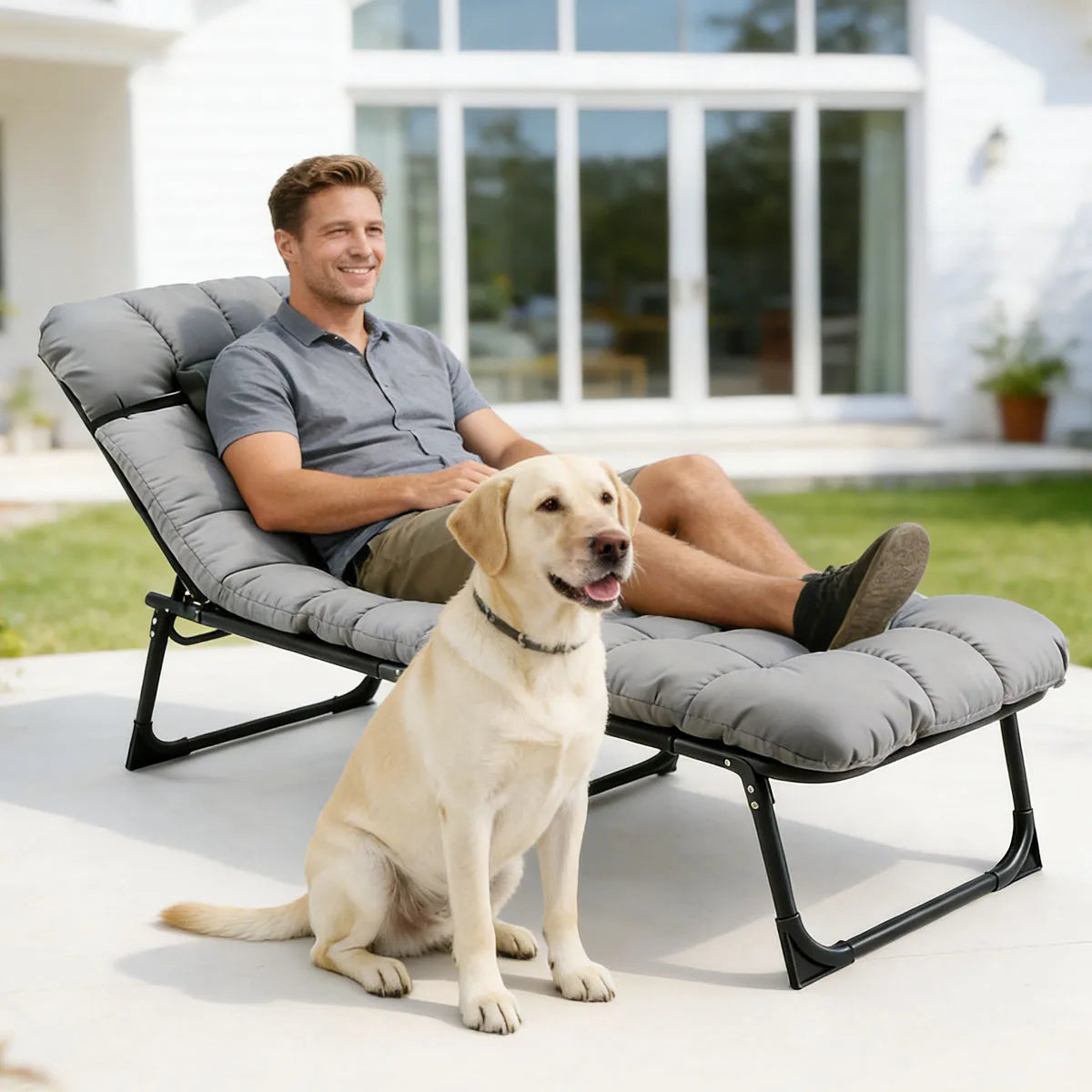Adjustable Reclining Camping Lounge Chair With Soft Cushion