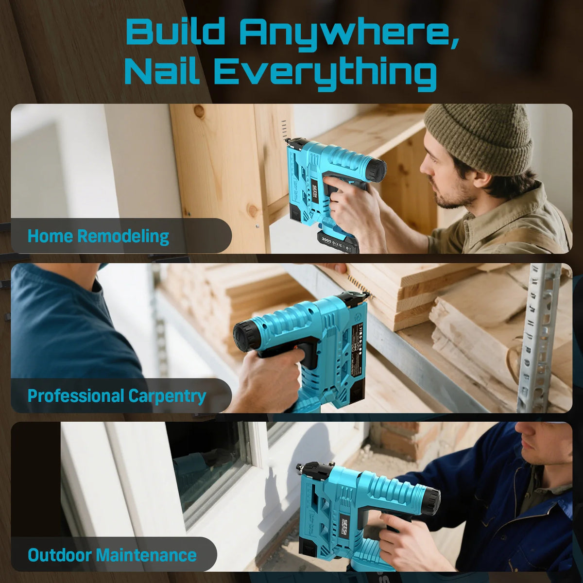 Seesii Cordless Two In One Nail Gun And Stapler Woodworking