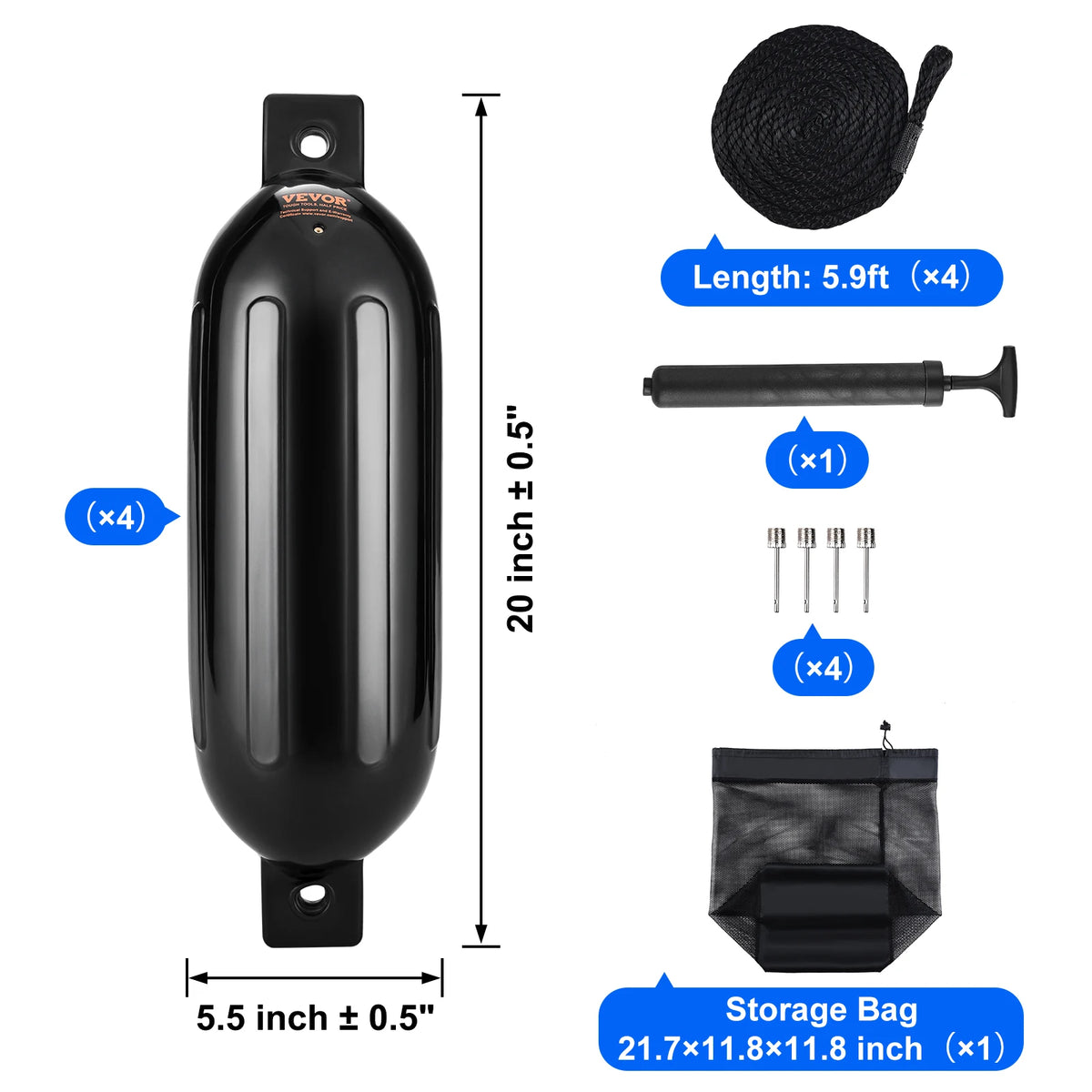 SucceBuy Inflatable Ribbed Boat Dock Fender With Pump And Ropes