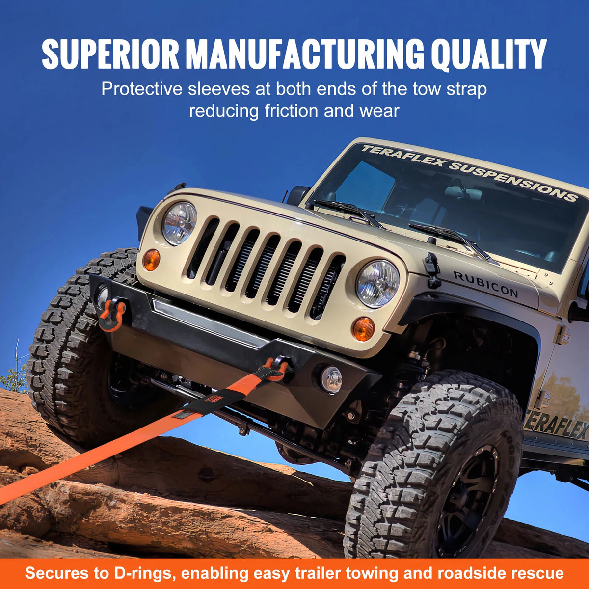Heavy Duty Polyester Tow Strap Recovery Kit For Jeep Trucks