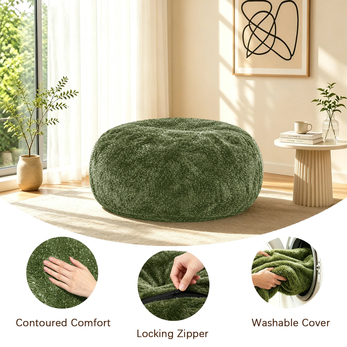 Sparkle Faux Fur Bean Bag Chair Plush Cozy Lounge Seat