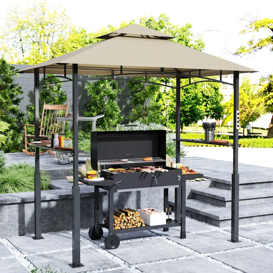 Outsunny Two Tier Outdoor Grill Gazebo With Flame Retardant Canopy
