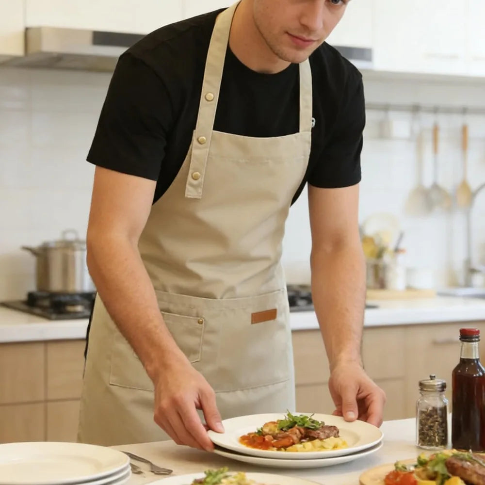 Durable Unisex Work Bib Apron With Adjustable Strap And Pockets