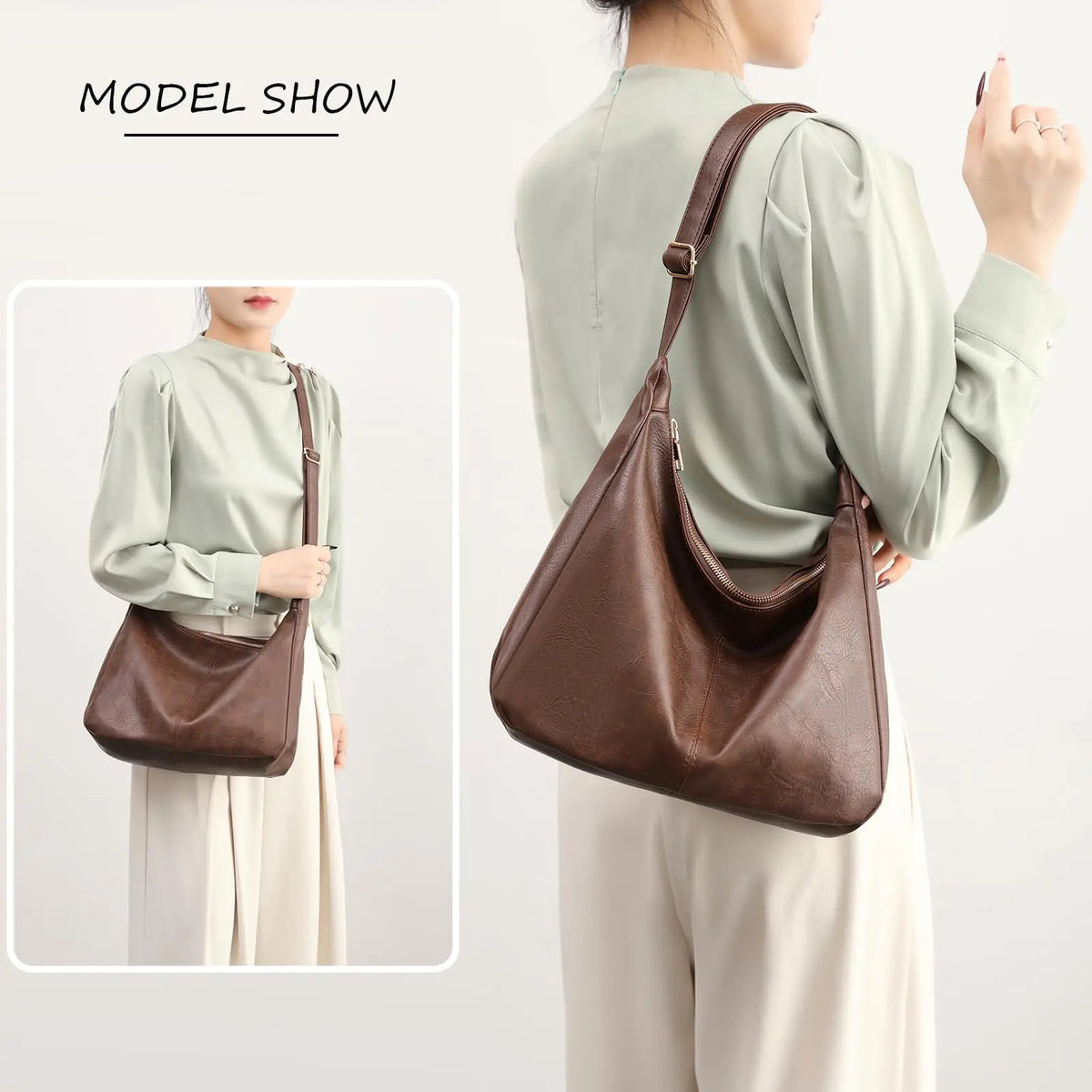 Womens Soft Vegan Leather Shoulder Handbag With Zipper Closure