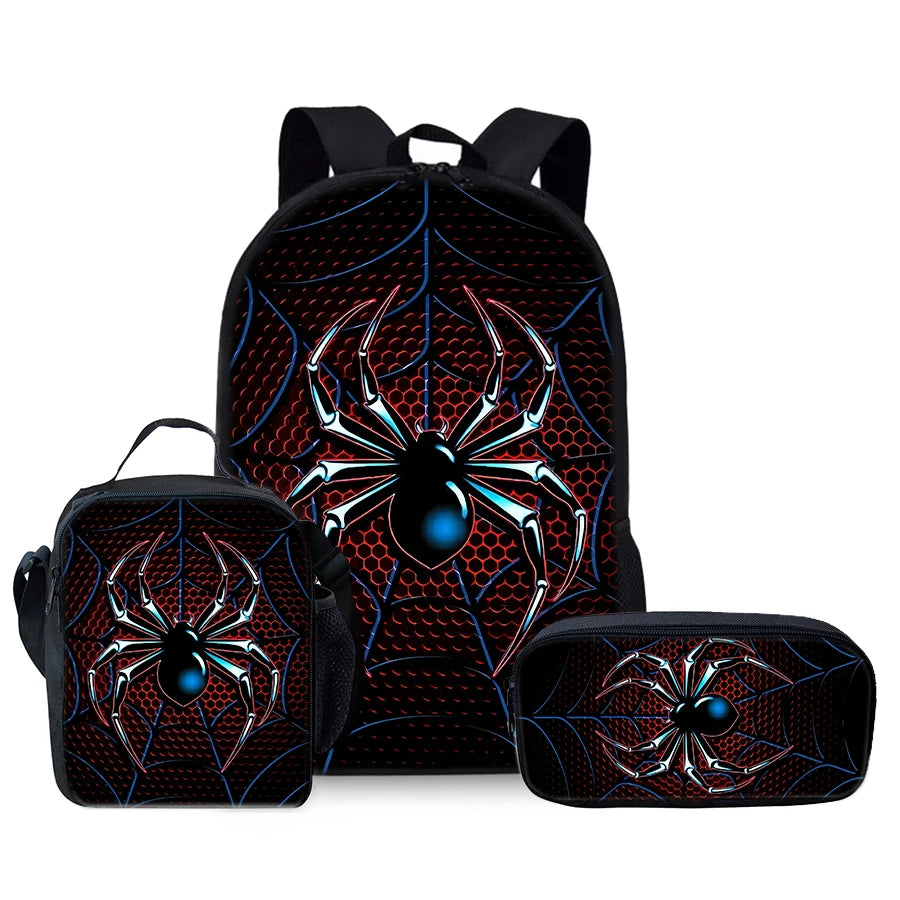 3D Cartoon Spider Pattern Three Piece School Backpack Set