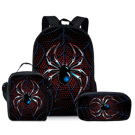 3D Cartoon Spider Pattern Three Piece School Backpack Set