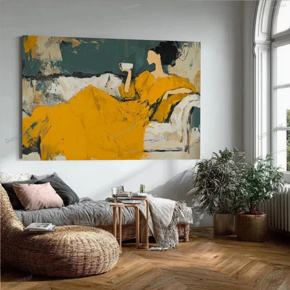 Bimoyear Hand Drawn Abstract Oil Canvas Painting Modern Figure Decor