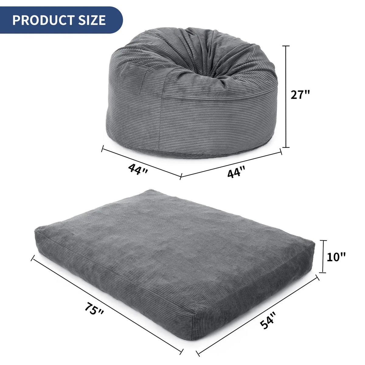 HiMISS Convertible Bean Bag Chair Bed With Washable Cover