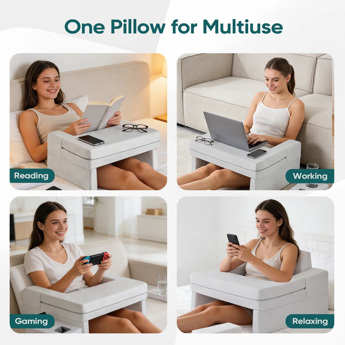 JHK Square Memory Foam Reading Pillow With Ventilated Cooling Support