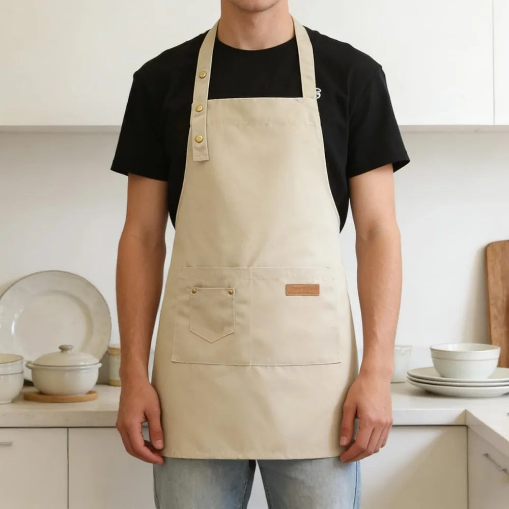 Durable Unisex Work Bib Apron With Adjustable Strap And Pockets