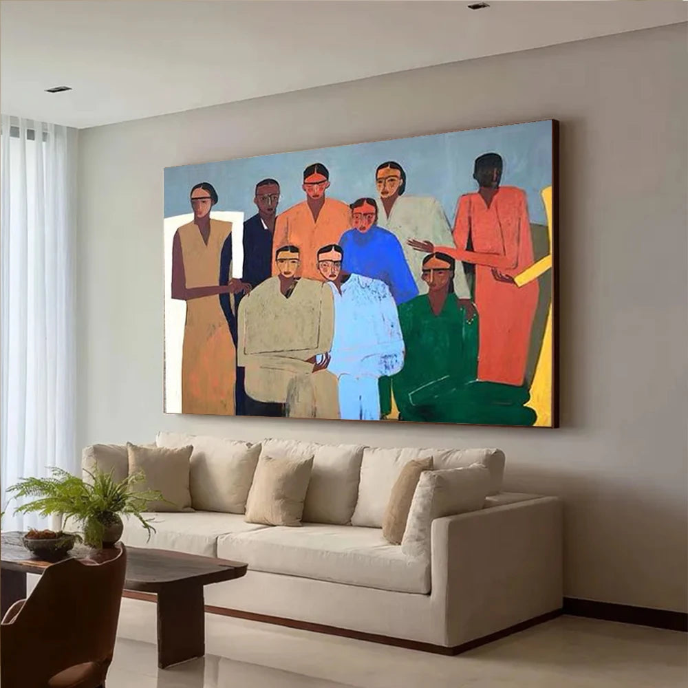 Bimoyear Hand Drawn Abstract Oil Canvas Painting Modern Figure Decor