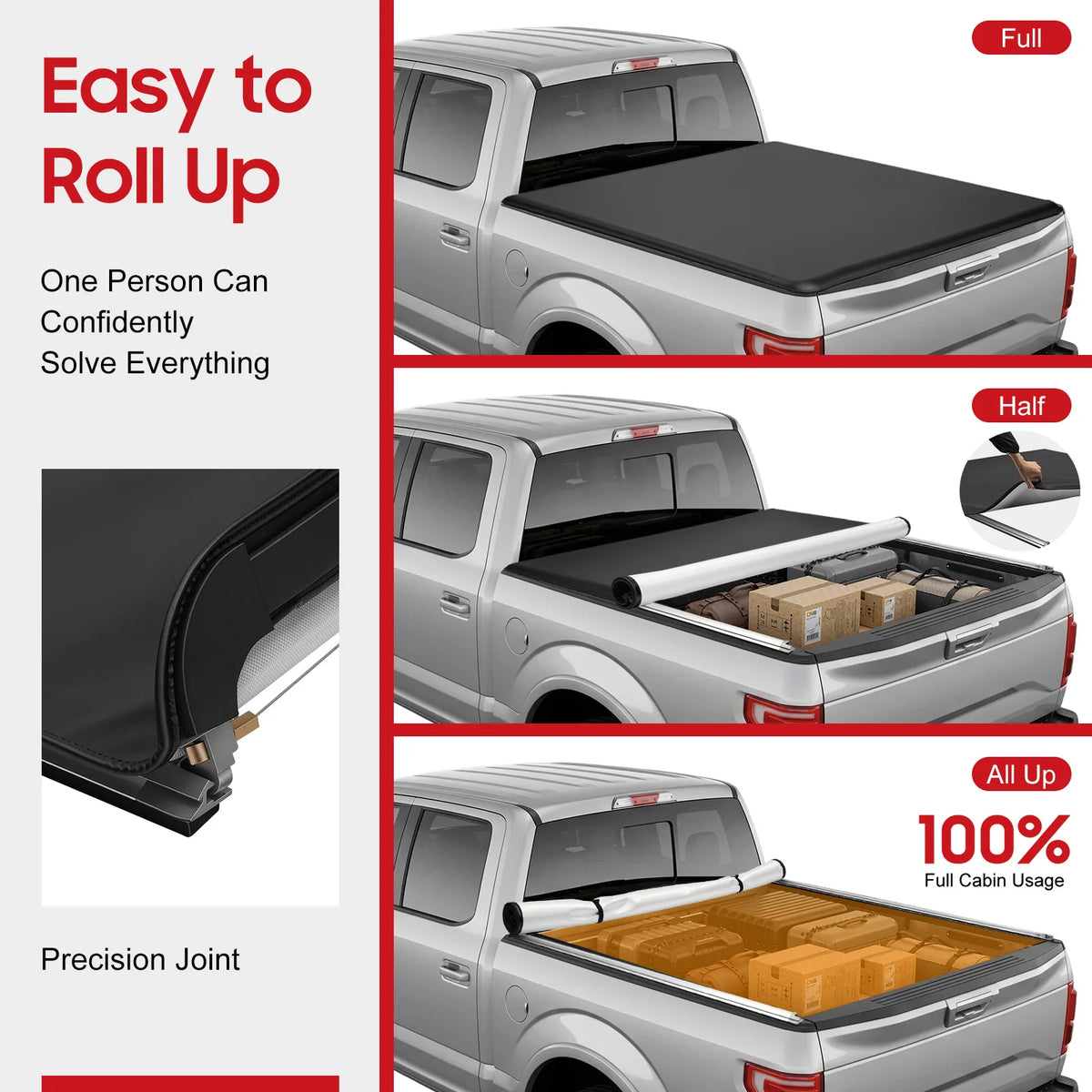 Bymaocar Soft Roll Up Truck Bed Heavy Duty Tonneau Cover