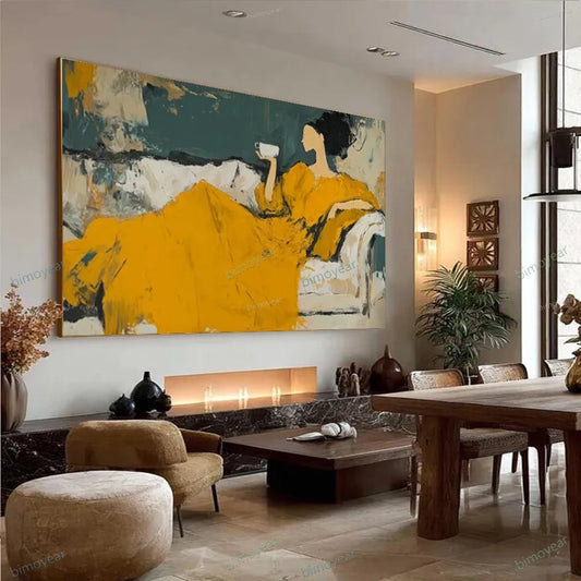 Bimoyear Hand Drawn Abstract Oil Canvas Painting Modern Figure Decor