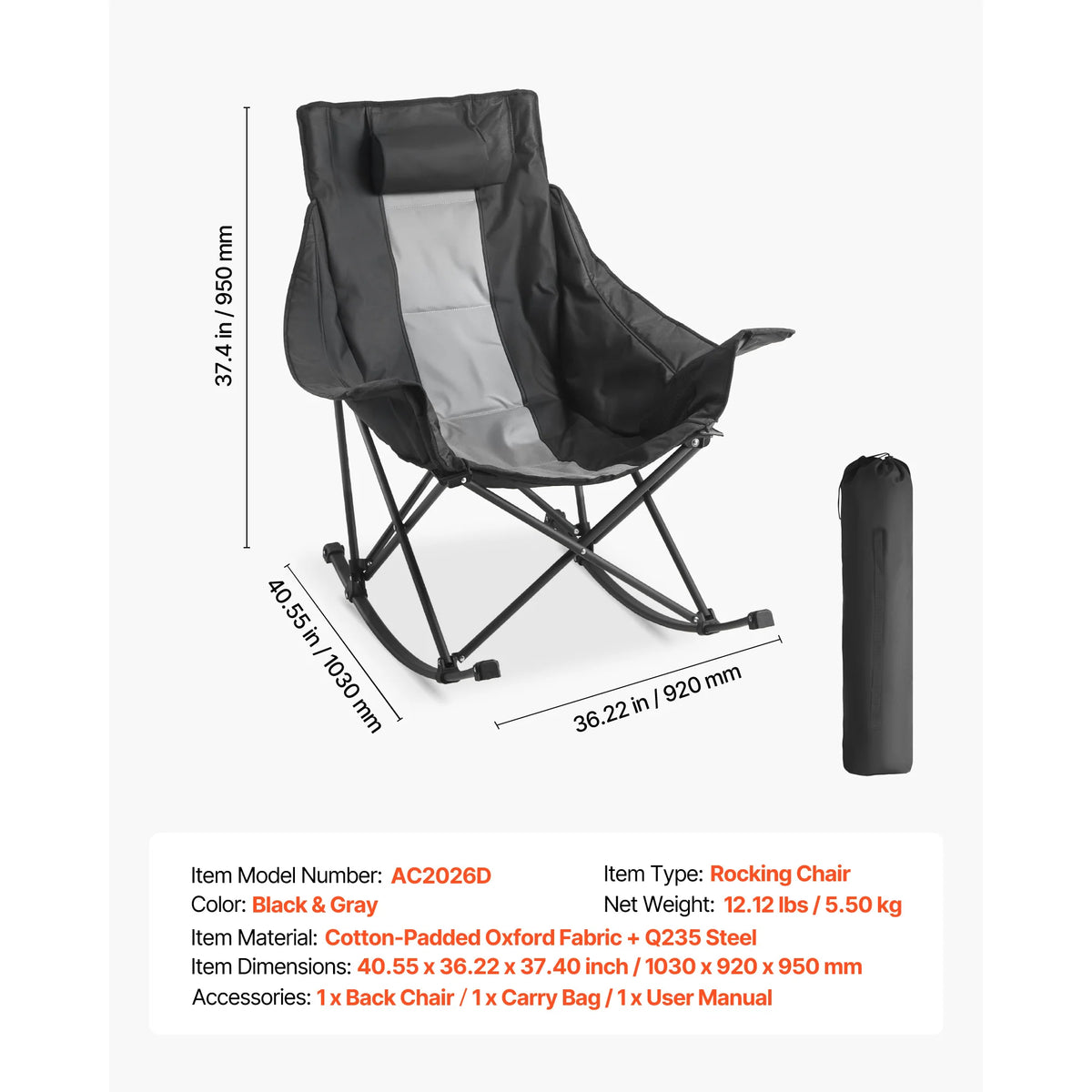 SucceBuy High Back Folding Camping Chair With Armrest
