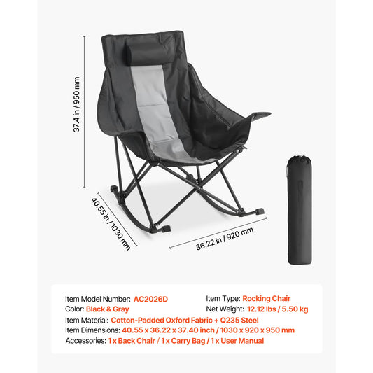 SucceBuy High Back Folding Camping Chair With Armrest