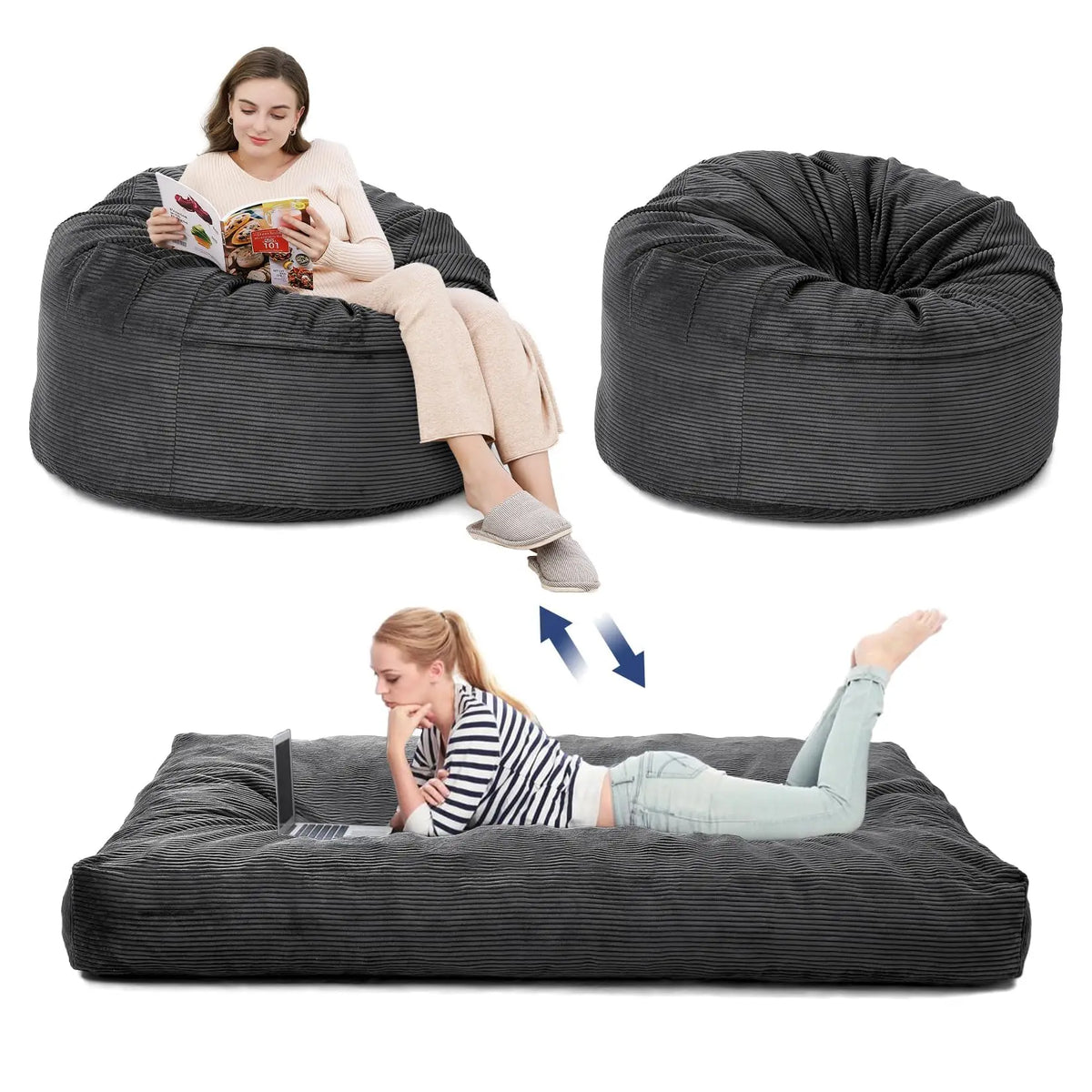 HiMISS Convertible Bean Bag Chair Bed With Washable Cover