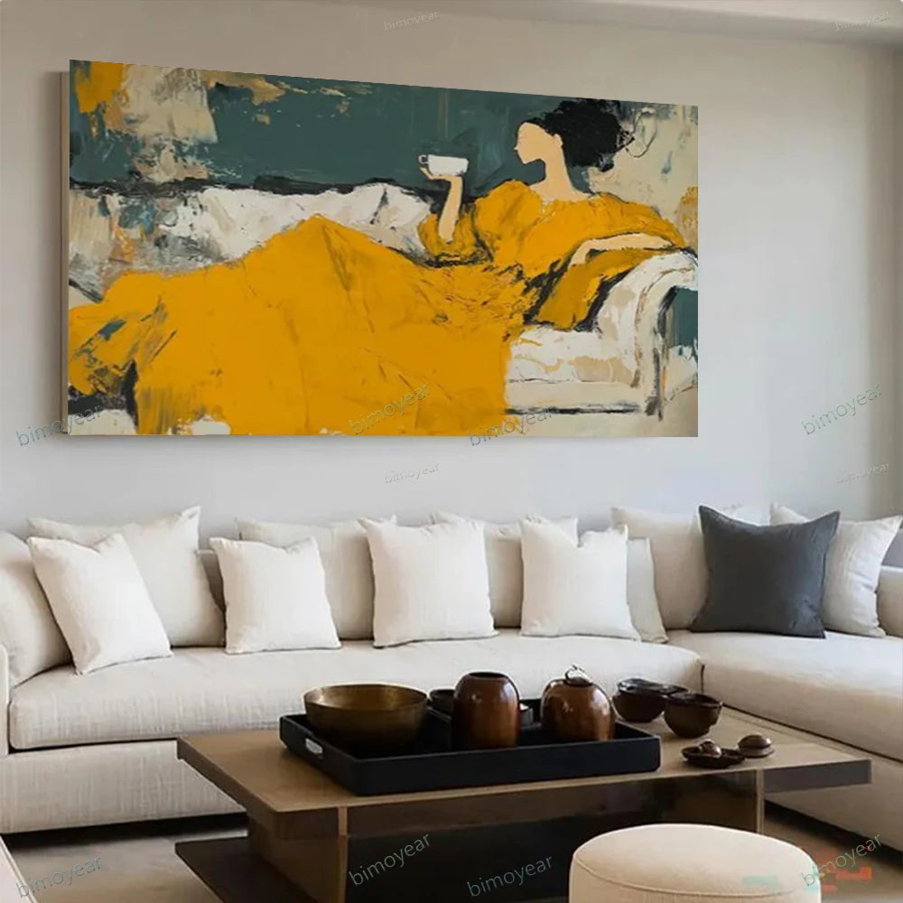 Bimoyear Hand Drawn Abstract Oil Canvas Painting Modern Figure Decor