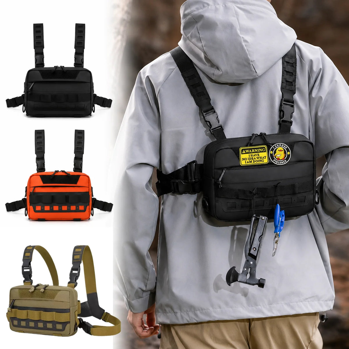 Tactical Nylon Molle Chest Pack Hiking Camping EDC Vest