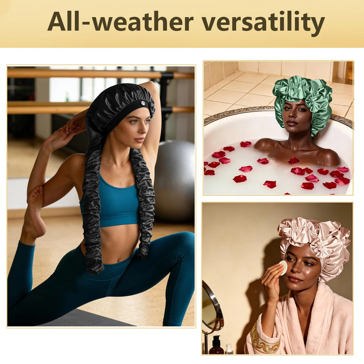 Heatless Satin Sleep Bonnet With Curling Ribbons For Hair