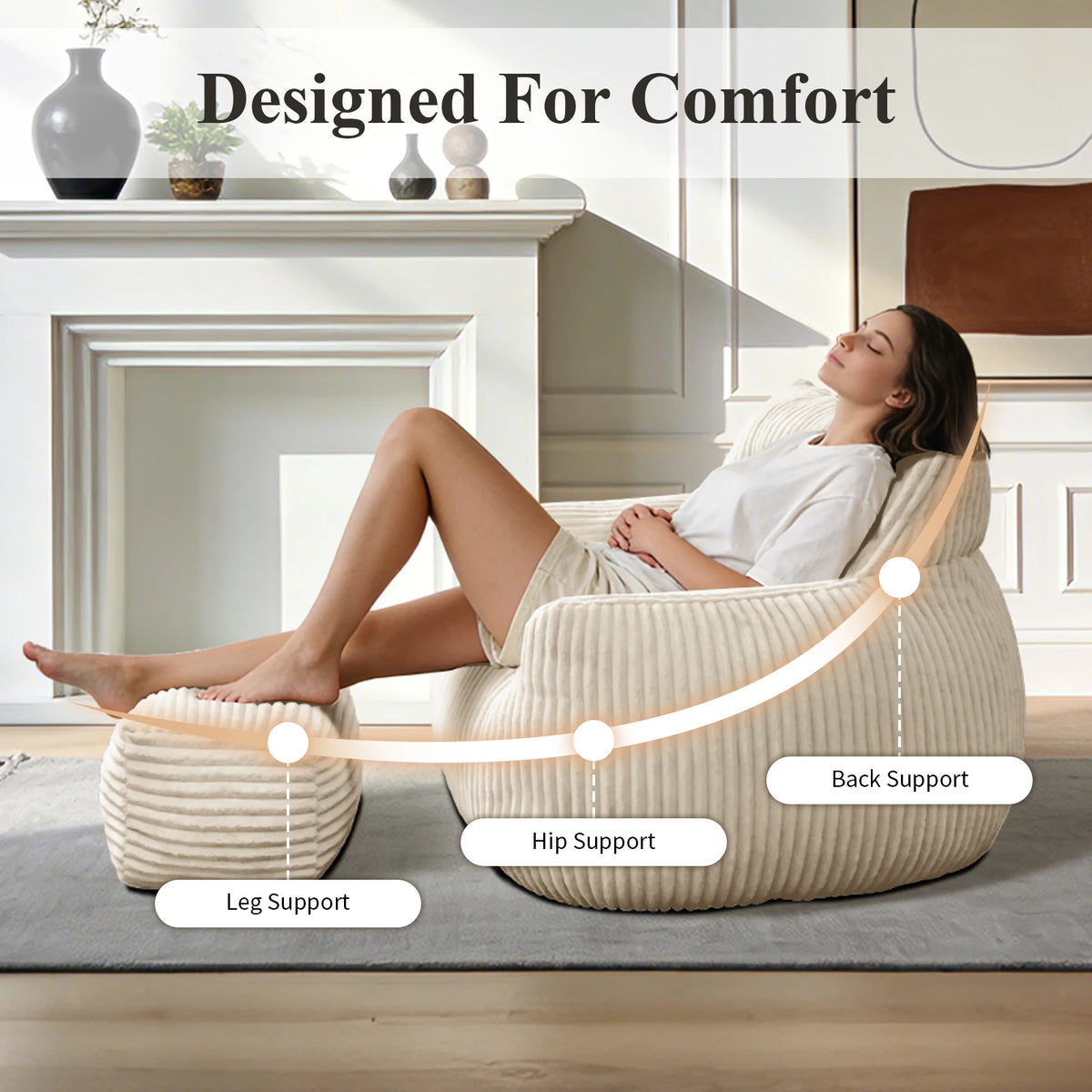 Oversized Bean Bag Chair With Armrests For Cozy Living Rooms