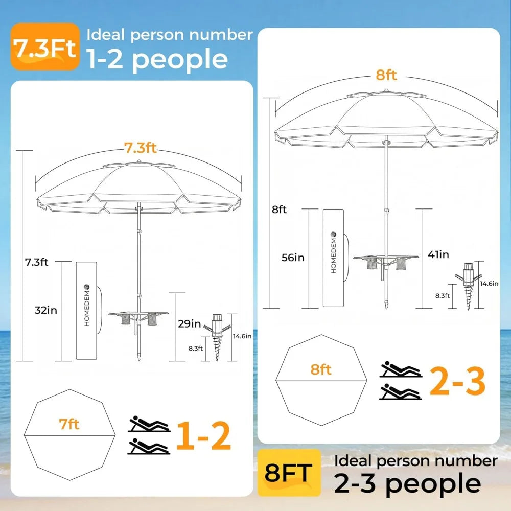 NBVCX Windproof Beach Umbrella With Adjustable Aluminum Pole And Anchor