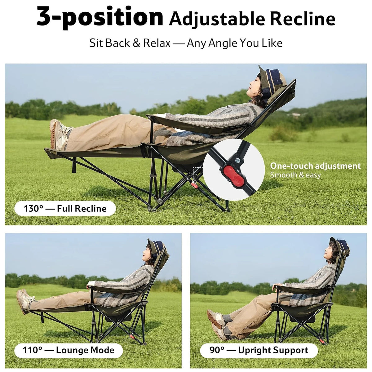 Naturehike 3 Position Adjustable Reclining Camping Chair With Footrest