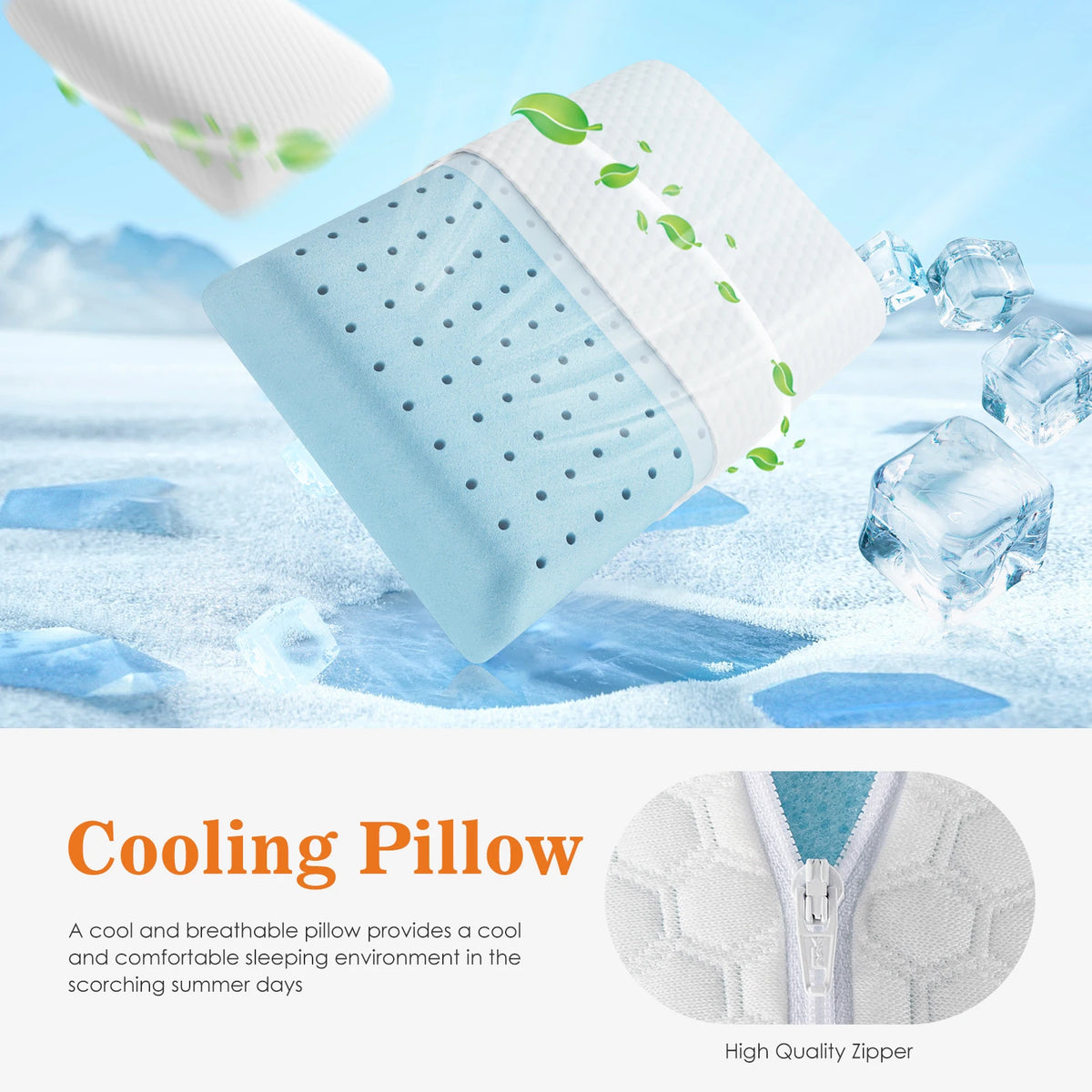 JHK Memory Foam Cooling Pillow With Washable Cover For Comfort