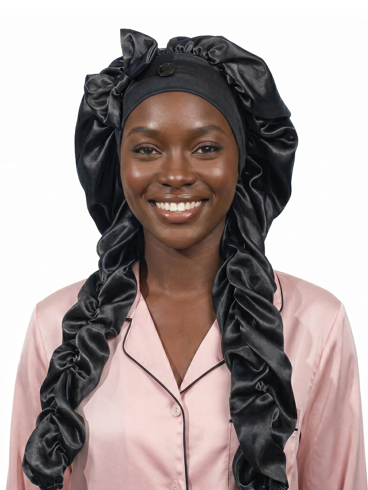 Heatless Satin Sleep Bonnet With Curling Ribbons For Hair