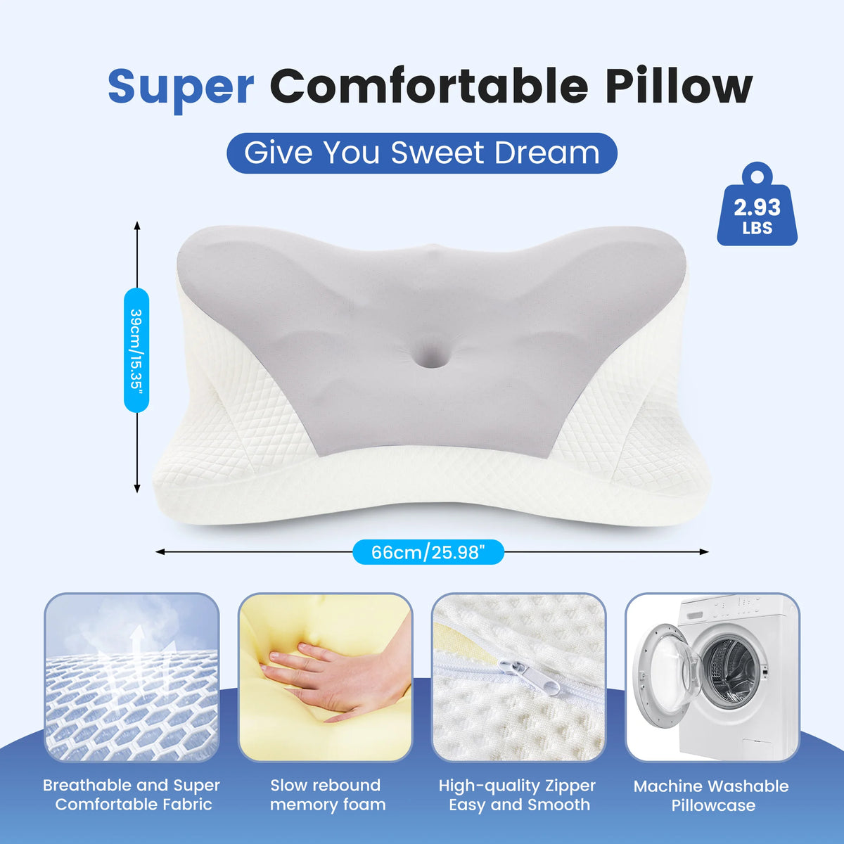 JHK Ergonomic Memory Foam Cervical Pillow With Cooling Pillowcase