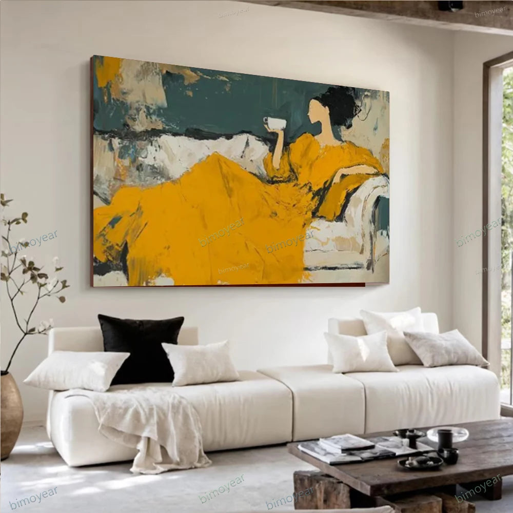 Bimoyear Hand Drawn Abstract Oil Canvas Painting Modern Figure Decor