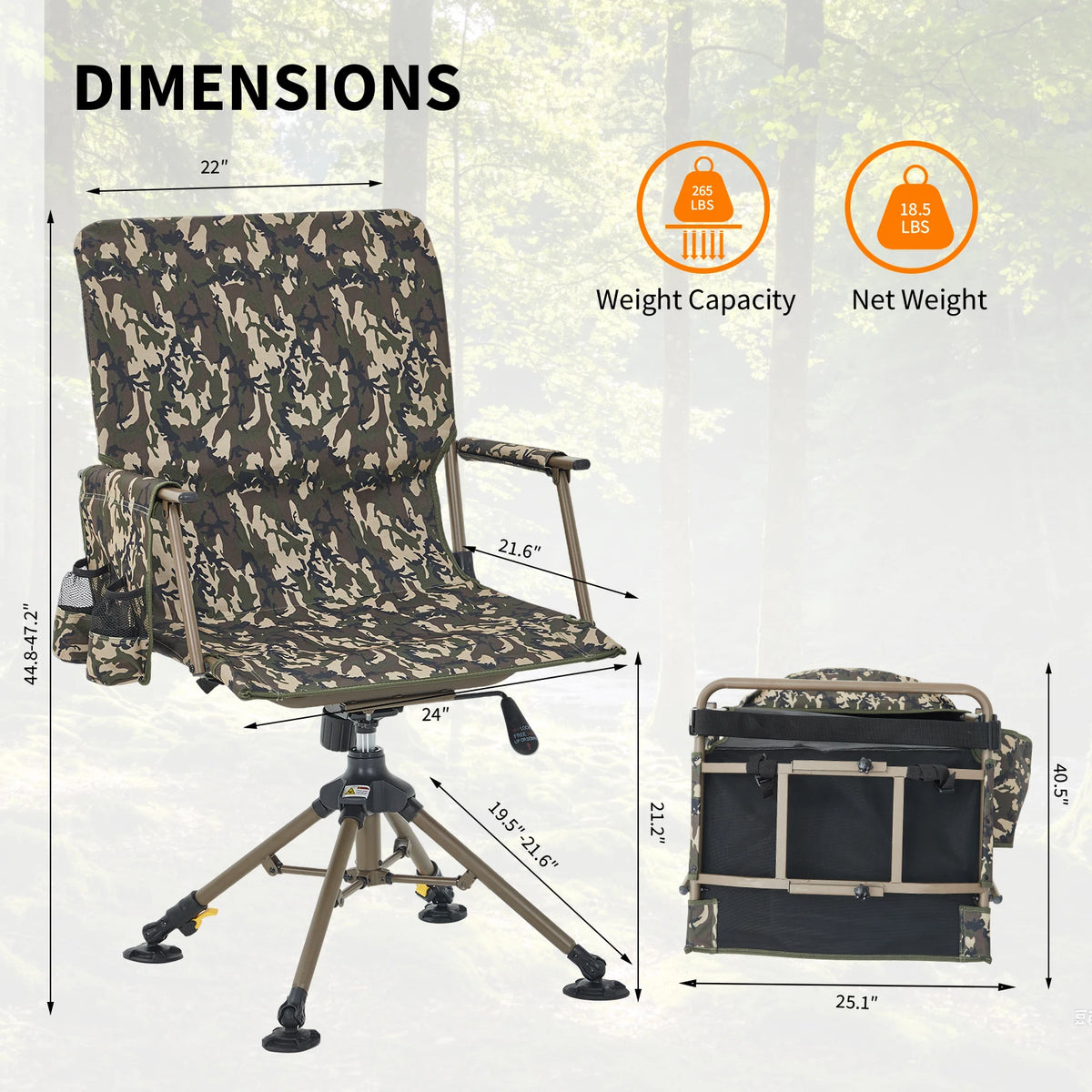 Hosslly Heavy Duty 360 Swivel Folding Camping Dining Chair