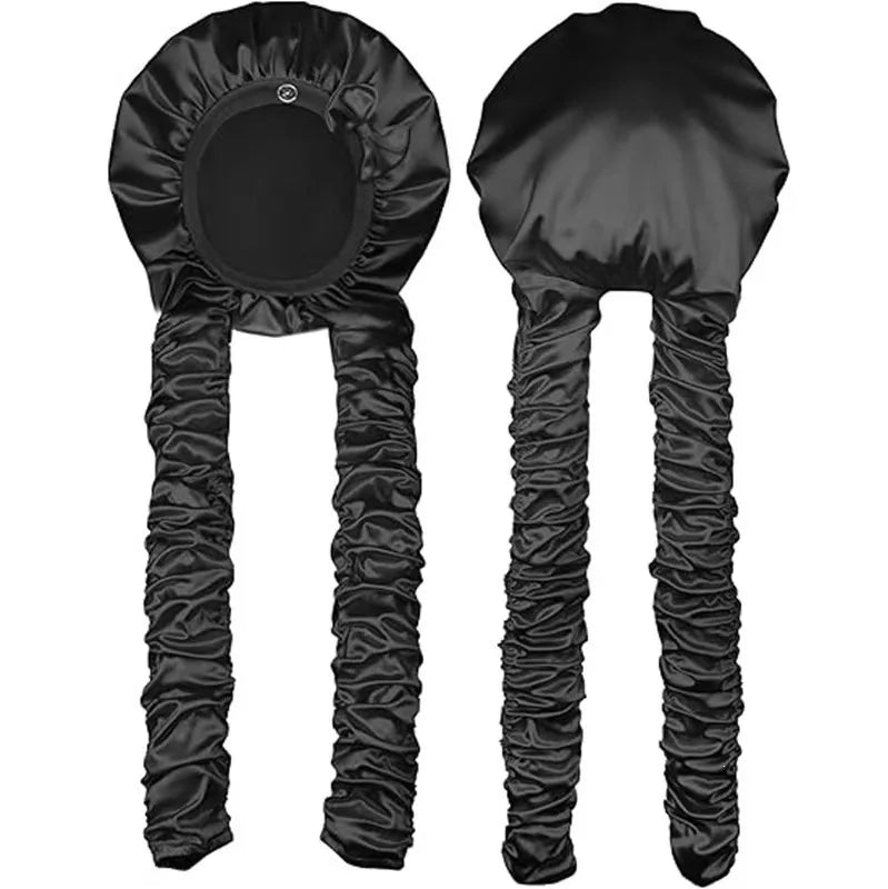 Heatless Satin Sleep Bonnet With Curling Ribbons For Hair
