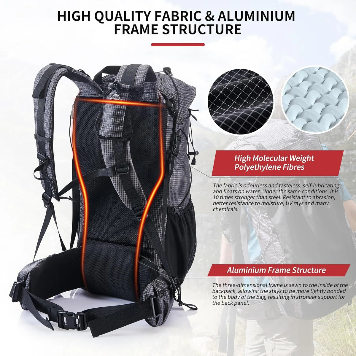 Naturehike Waterproof Hiking Backpack With Rain Cover For Outdoor Travel