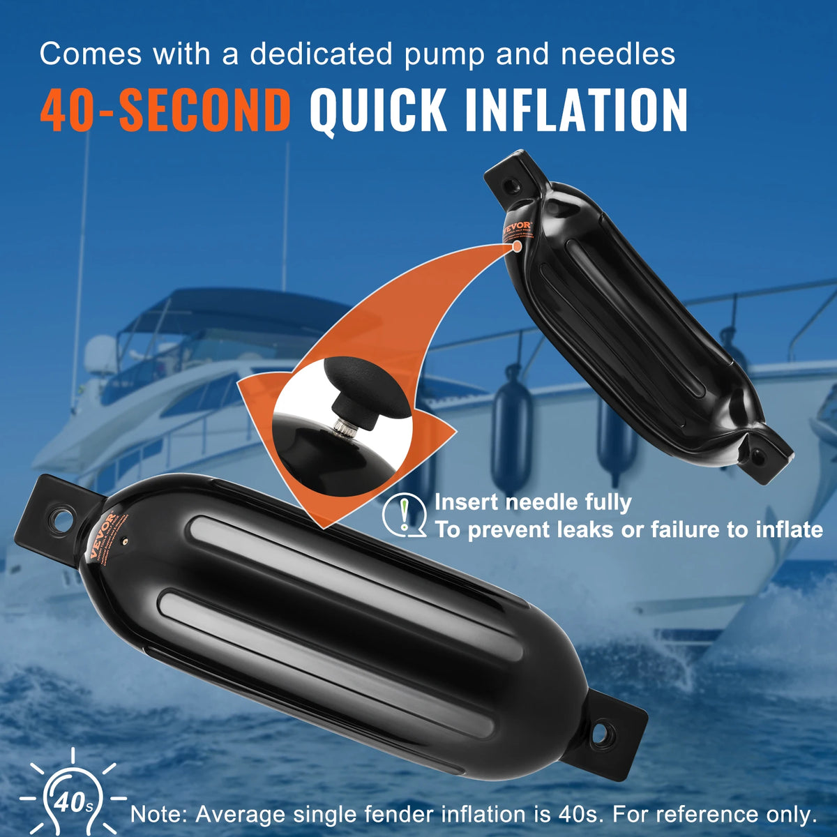 SucceBuy Inflatable Ribbed Boat Dock Fender With Pump And Ropes