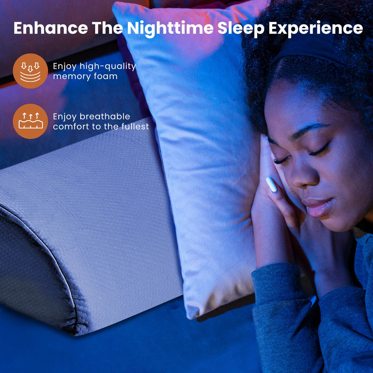 JHK Memory Foam Wedge Pillow Ergonomic Neck Support Washable Cover