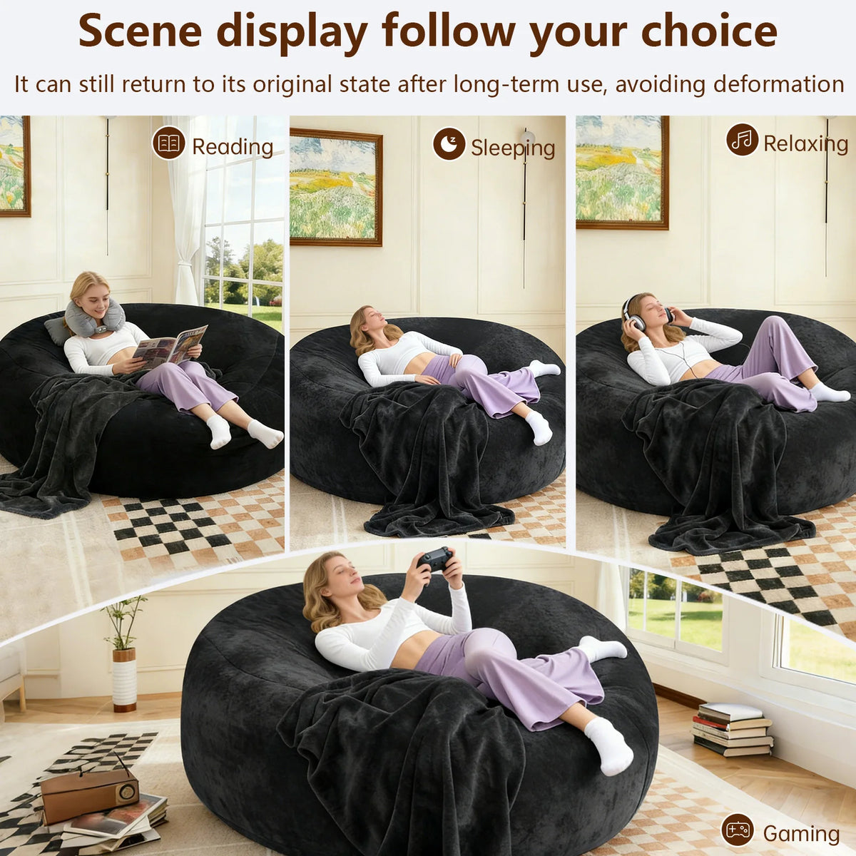 Adult Memory Foam Bean Bag Chair With Soft Washable Cover