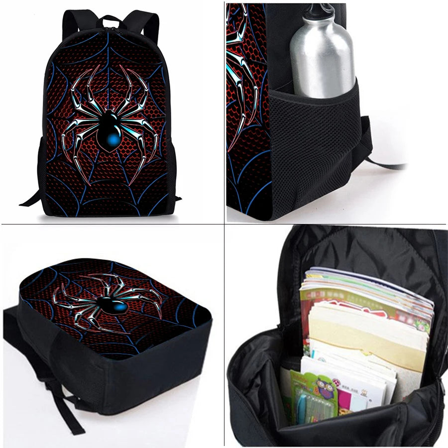 3D Cartoon Spider Pattern Three Piece School Backpack Set