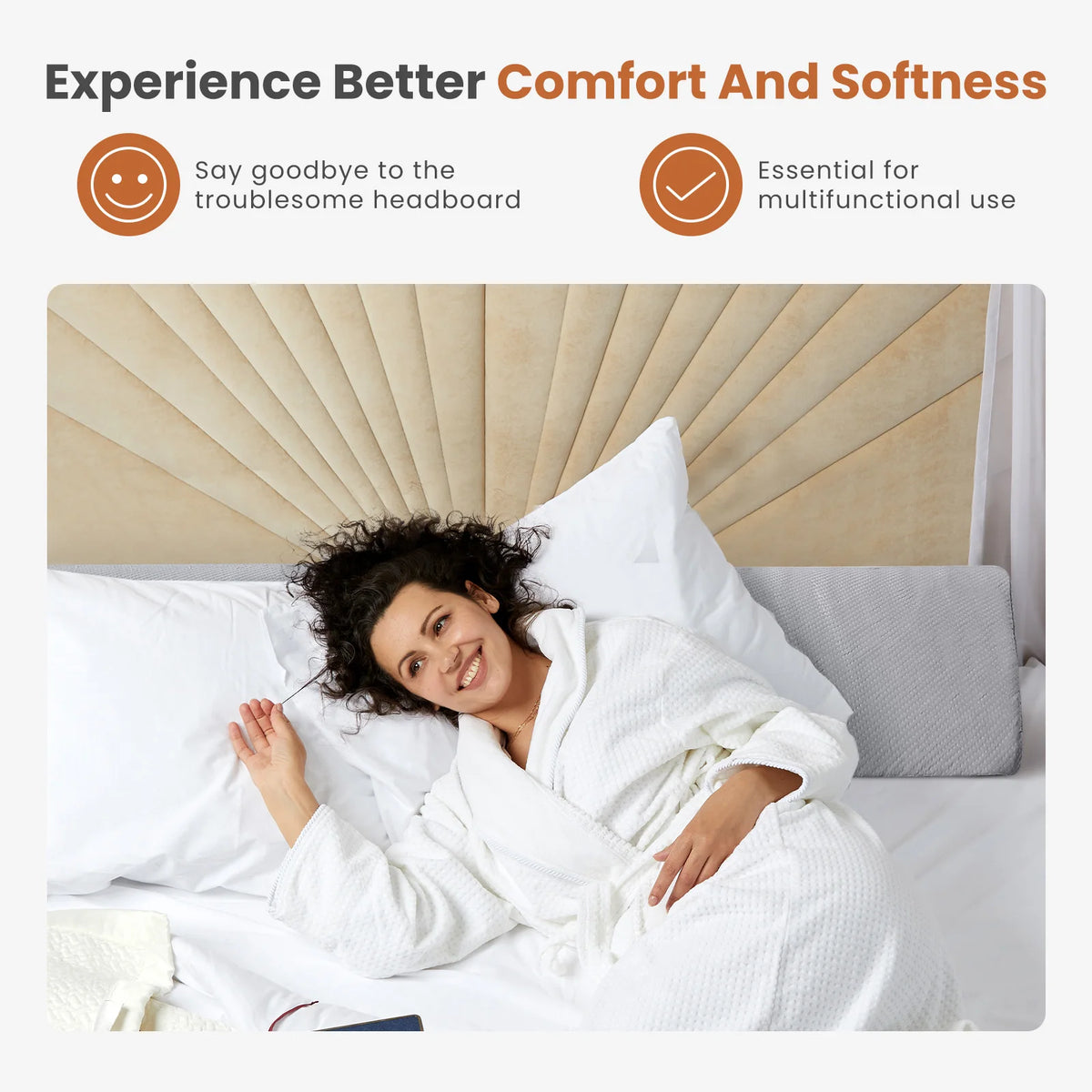 JHK Memory Foam Wedge Pillow Ergonomic Neck Support Washable Cover